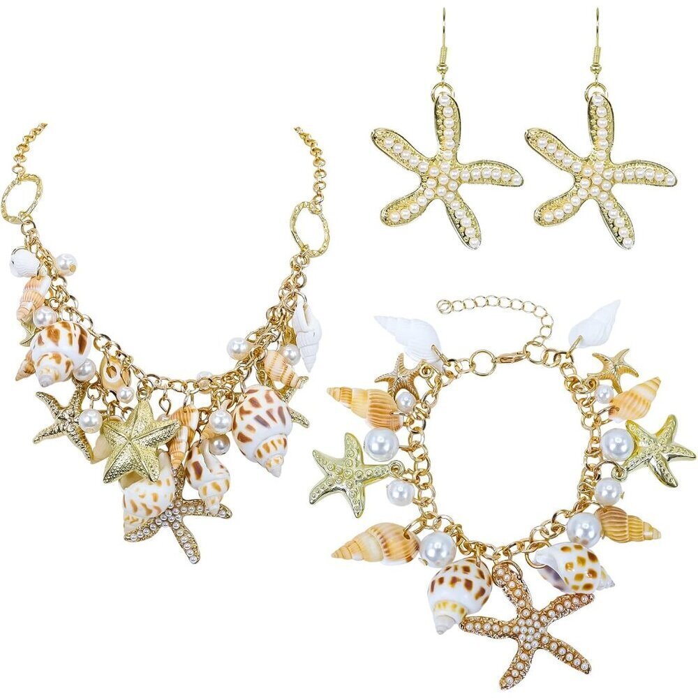 Shell Necklace Choker Faux Pearl Starfish Sea Shell Beach Jewelry